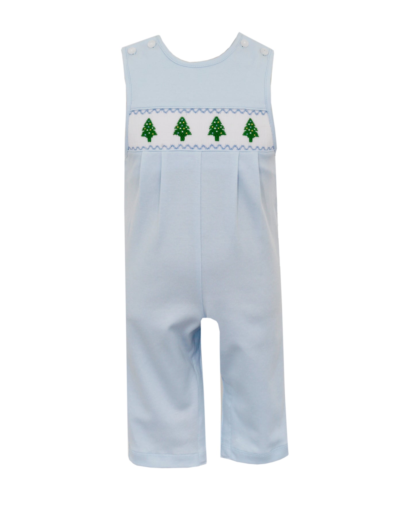 Boy Smocked Trees Blue Knit Long John John