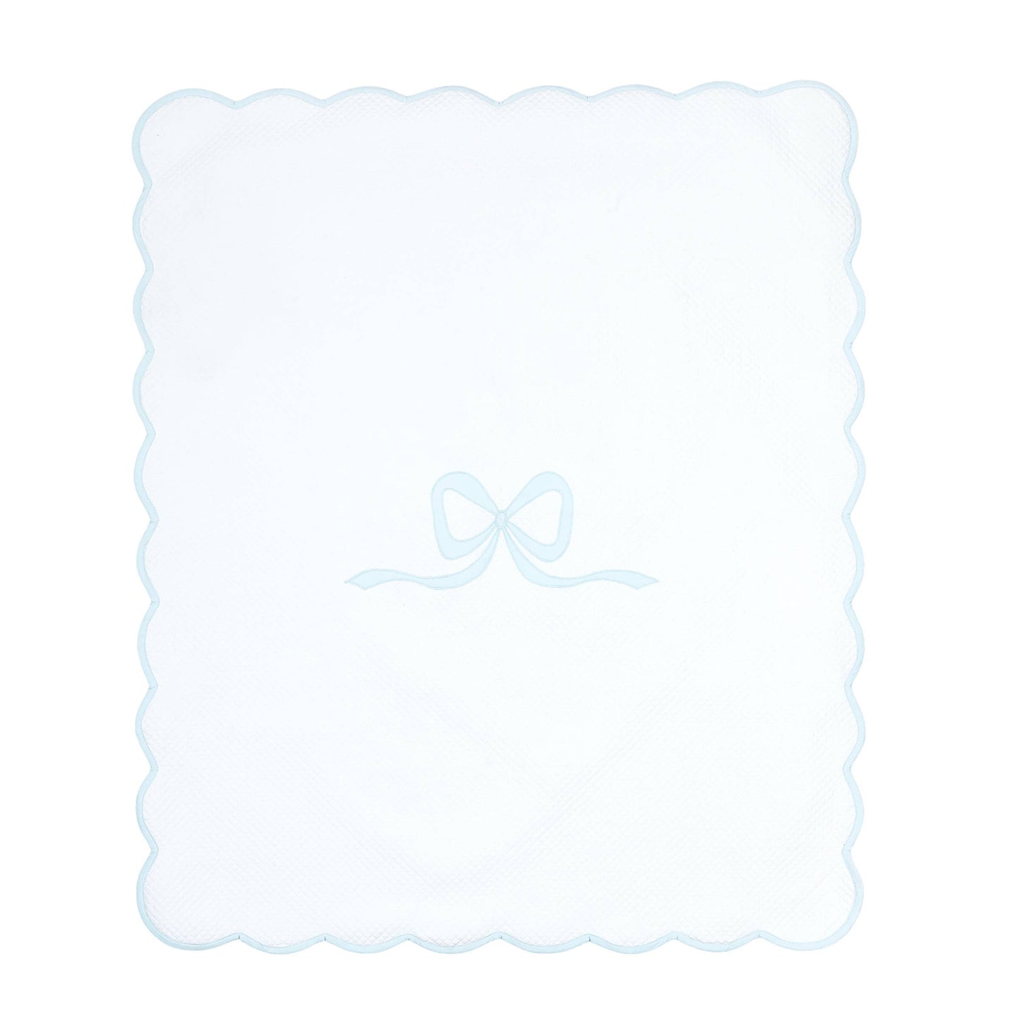 Quilted Bow Blanket, White with Blue