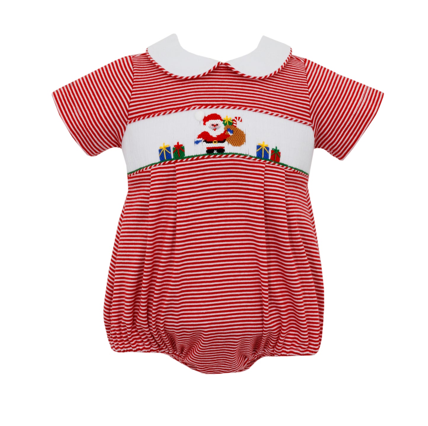 Boy Short Sleeve Santa Smocked Red Stripe Knit Bubble