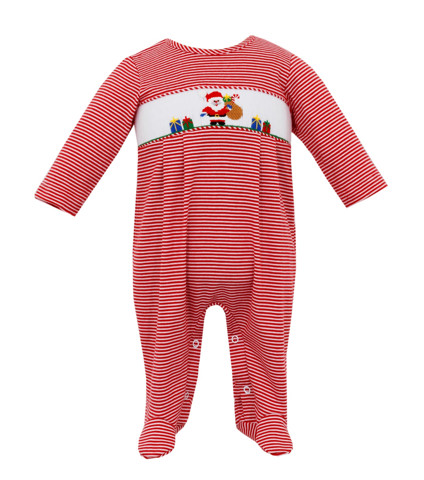 Boy Smocked Santa Red Stripe Footie