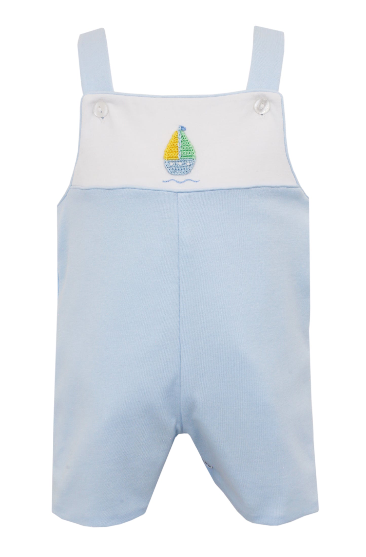 Boy's Knit Blue & White John John with Sailboat Crochet