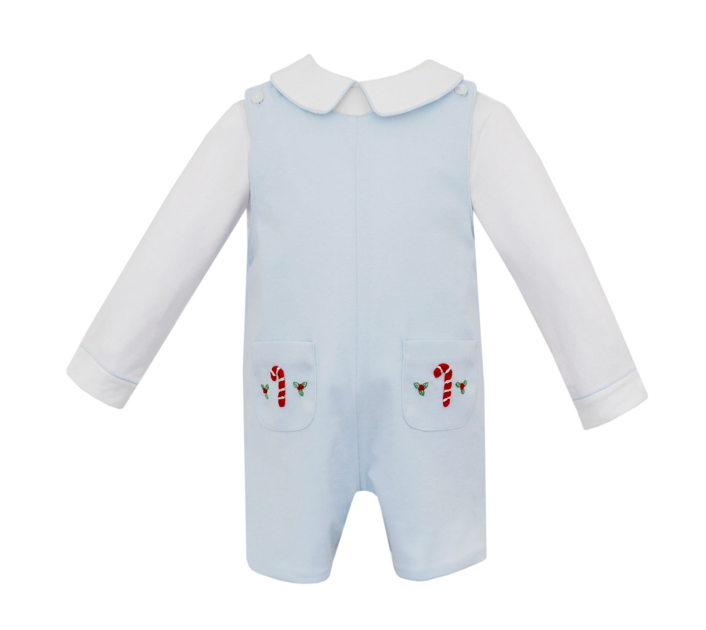 Boy Candy Cane Lt. Blue Knit Short John John & Shirt Set