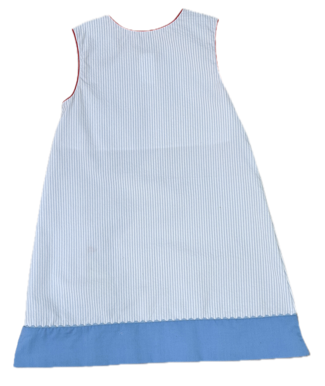 Girl's Sailboat Applique Blue Seersucker A-line Dress