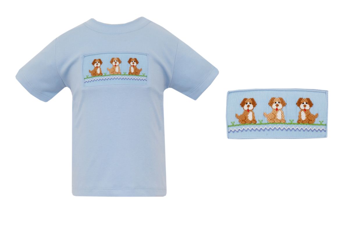 Boy's Dogs Smocked Light Blue T-Shirt