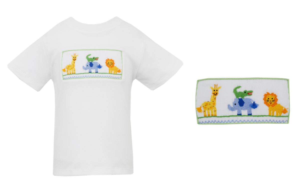 Jungle Animals Smocked White T-Shirt
