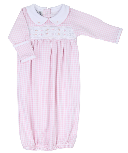 Pink Mini Checks Smocked Collared Girl Gown