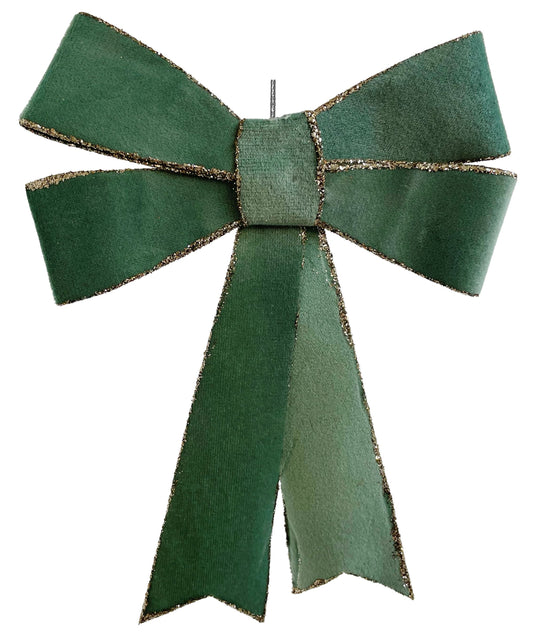Green Velvet 7" Bow with Champagne Glitter