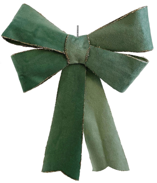 Green Velvet 9.5" Bow with Champagne Glitter