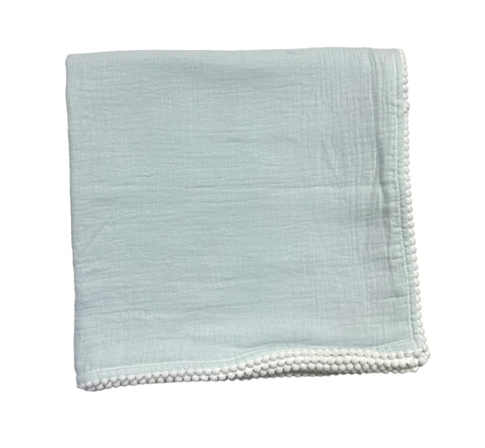 Muslin Swaddle, Light Blue with White