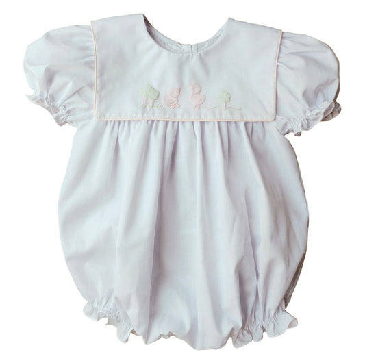 Girl's Square Bib Bubble with Chick Embroidery