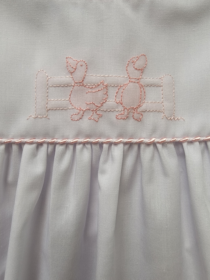 Girl's Pink Shiny Cord Trim Bubble with Pink Duck Embroidery