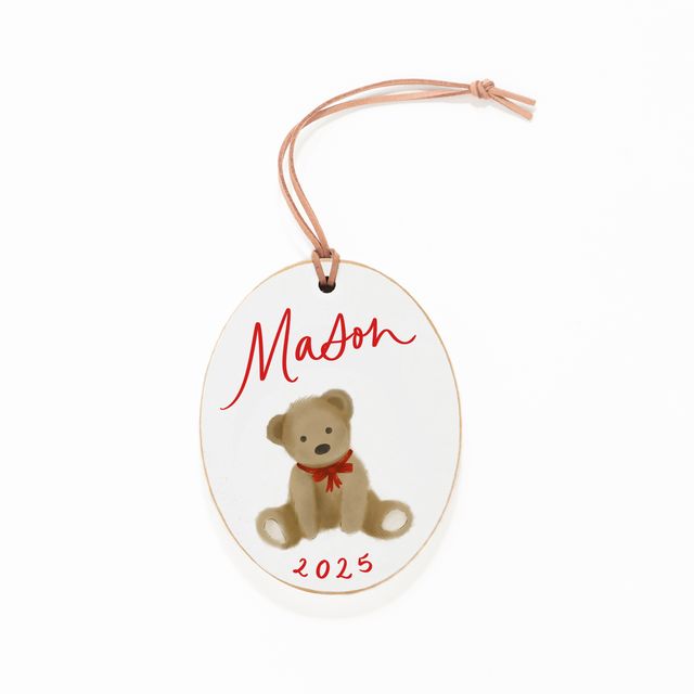 Ornament, Teddy Bear with Red Bow
