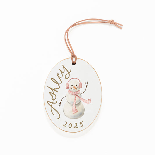 Ornament, Snowman with Pink Scarf