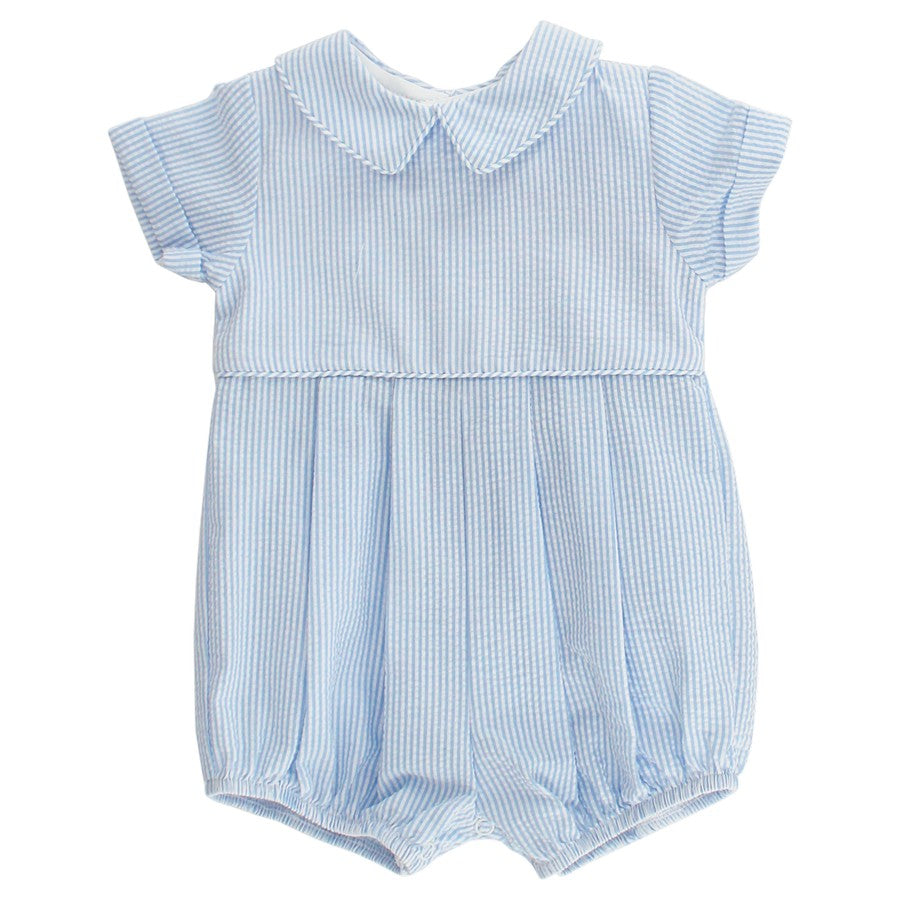 Light Blue Seersucker Stripe Dressy Short Sleeve Bubble