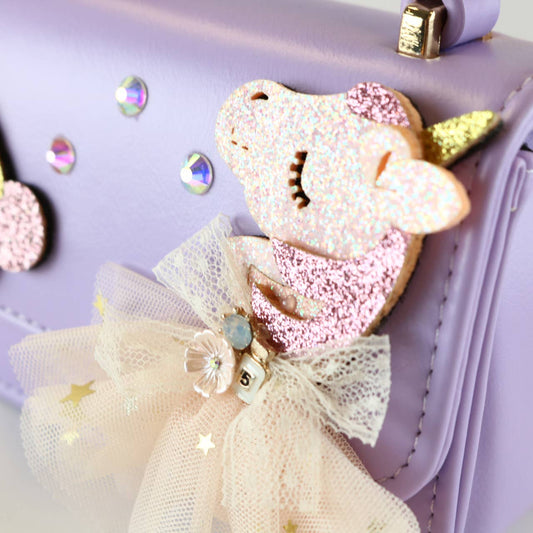 Unicorn & Cherry Applique Purse, Purple