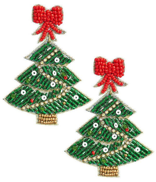 Christmas Tree Beaded Earring