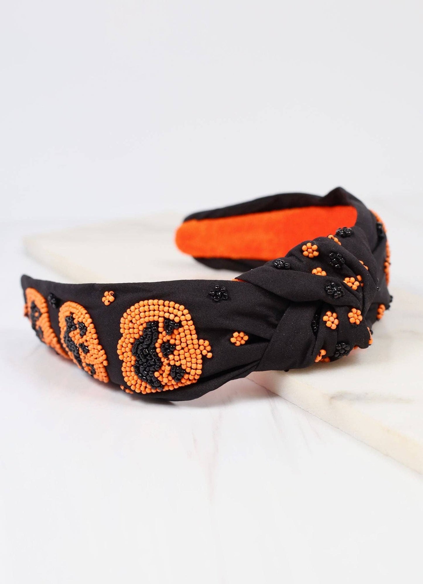 Jack o Lantern Beaded Headband, Black