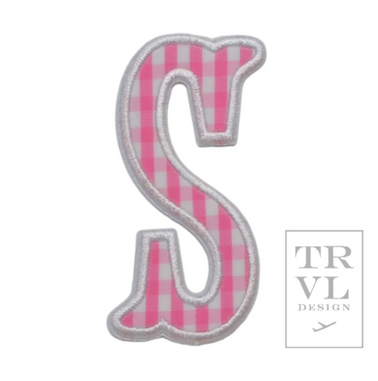 Applique Letters, Gingham Pink  (sold individually- only works with TRVL coated items)