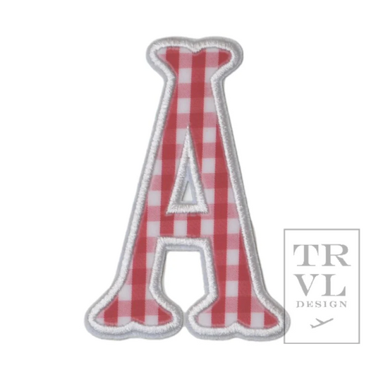 Applique Letters, Gingham Red  (sold individually- only works with TRVL coated items)
