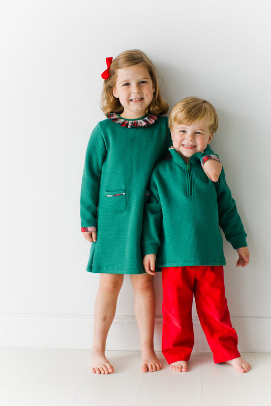 Quilted Pima Green Holiday Dress