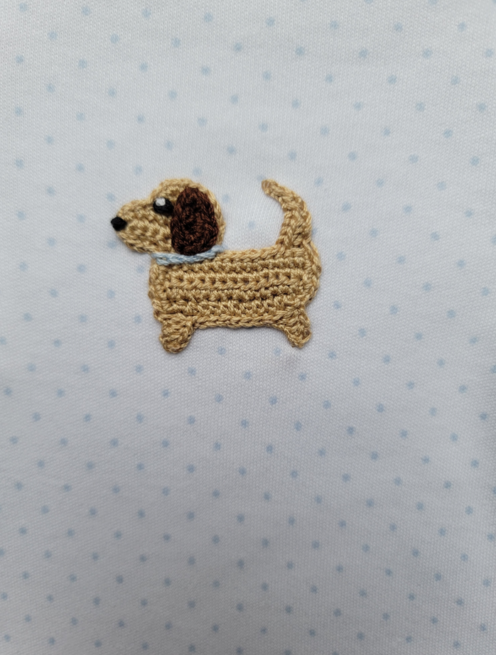 Boy's Short Sleeve Crochet Puppy Blue Dot Polo Onesie