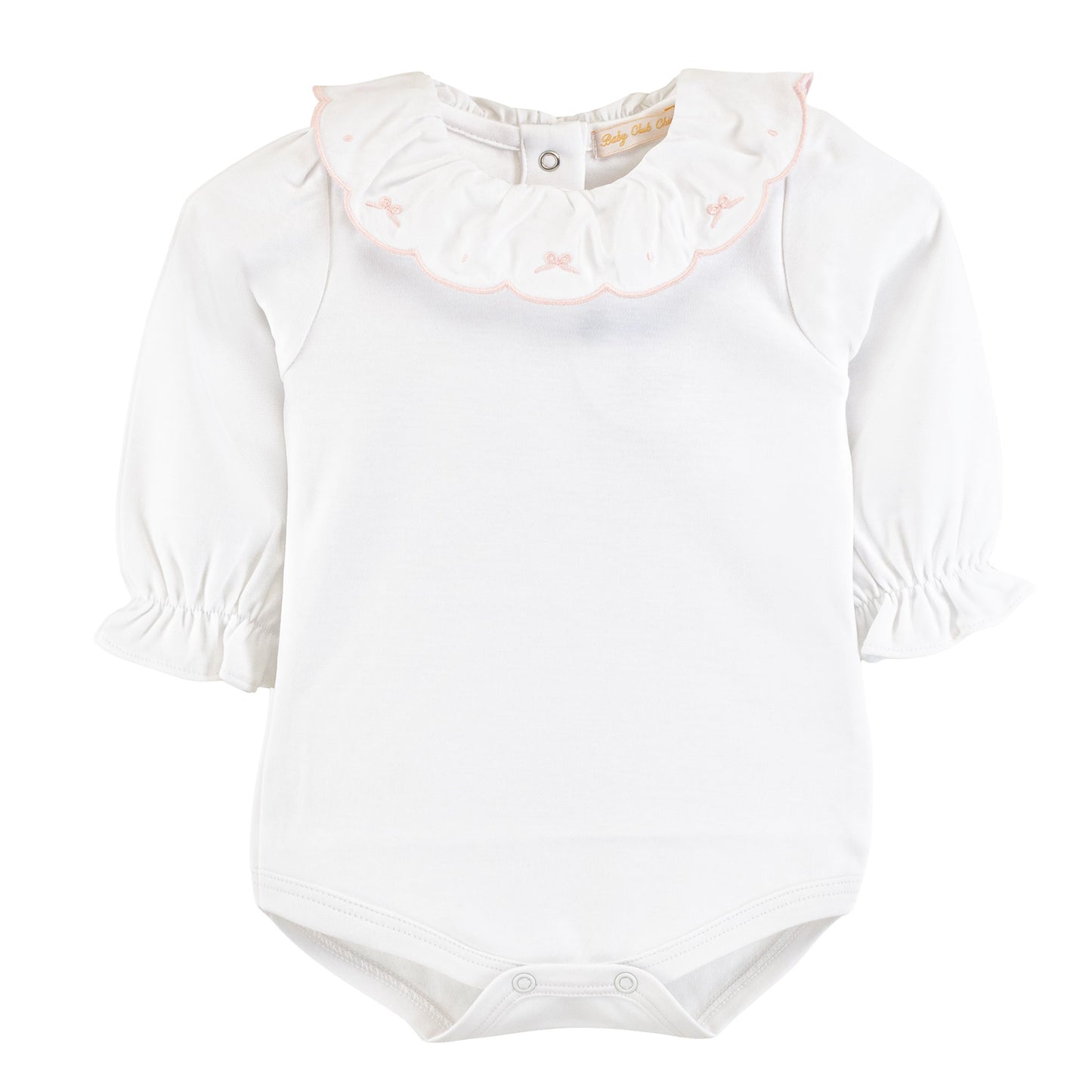Long Sleeve Bodysuit with Embroidered Ruffled Collar, Bows