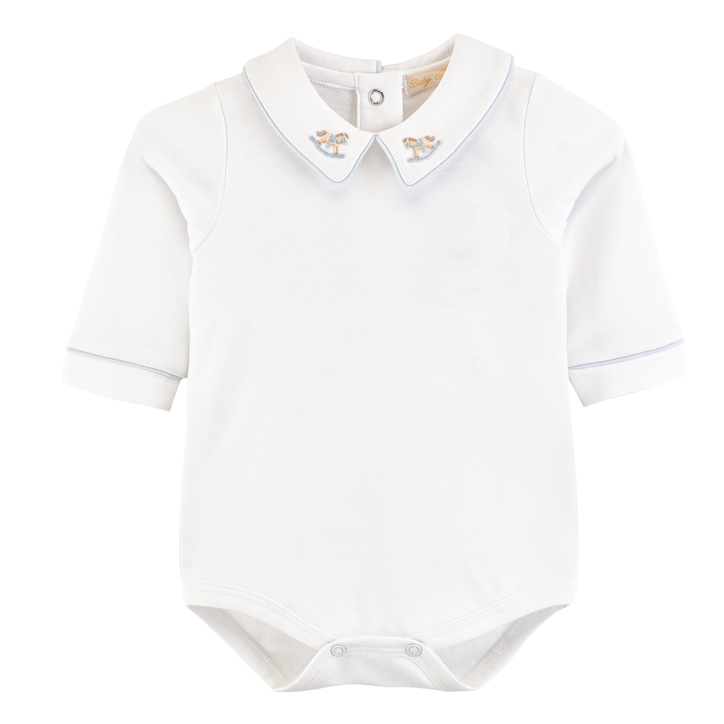 Long Sleeve Bodysuit with Embroidered Collar, Rocking Horse