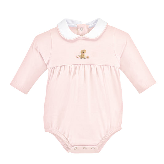 Long Sleeve Embroidered Bubble, Girl Puppy