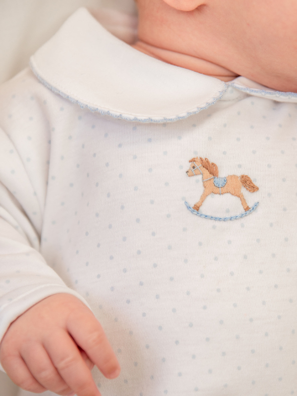 Boy's Day Gown Blue Dot with Rocking Horse Embroidery