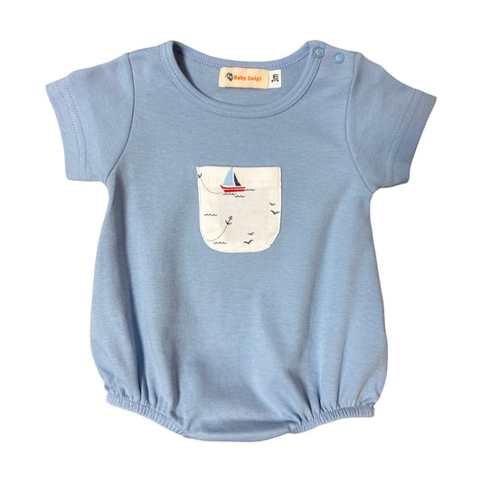 Boy Short Sleeve Pocket Bubble, Blue with Nautical Print