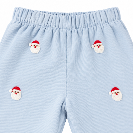 Santa Face Reversible Pants, Light Blue Corduroy