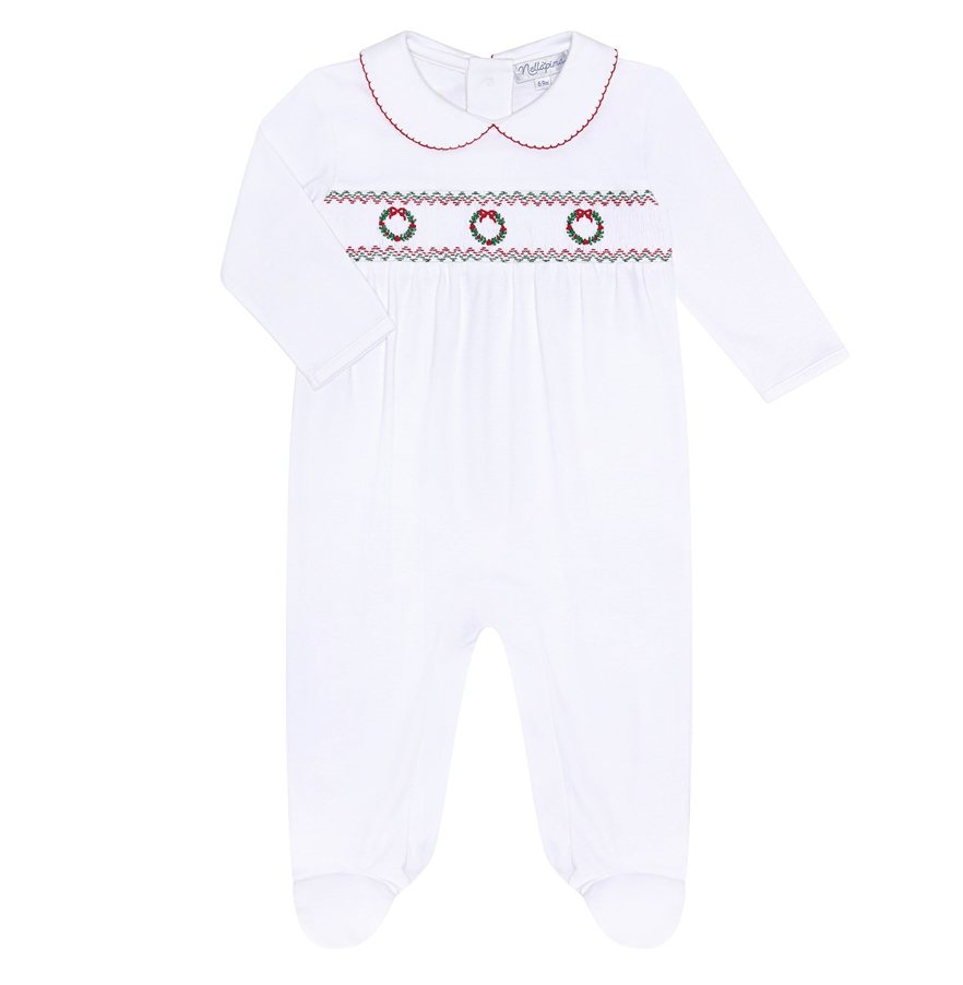 Christmas Wreath Smocked Footie