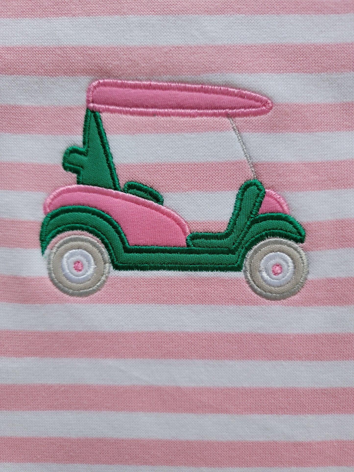 Short Sleeve A-Line Golf Cart Applique Pink Stripe Dress