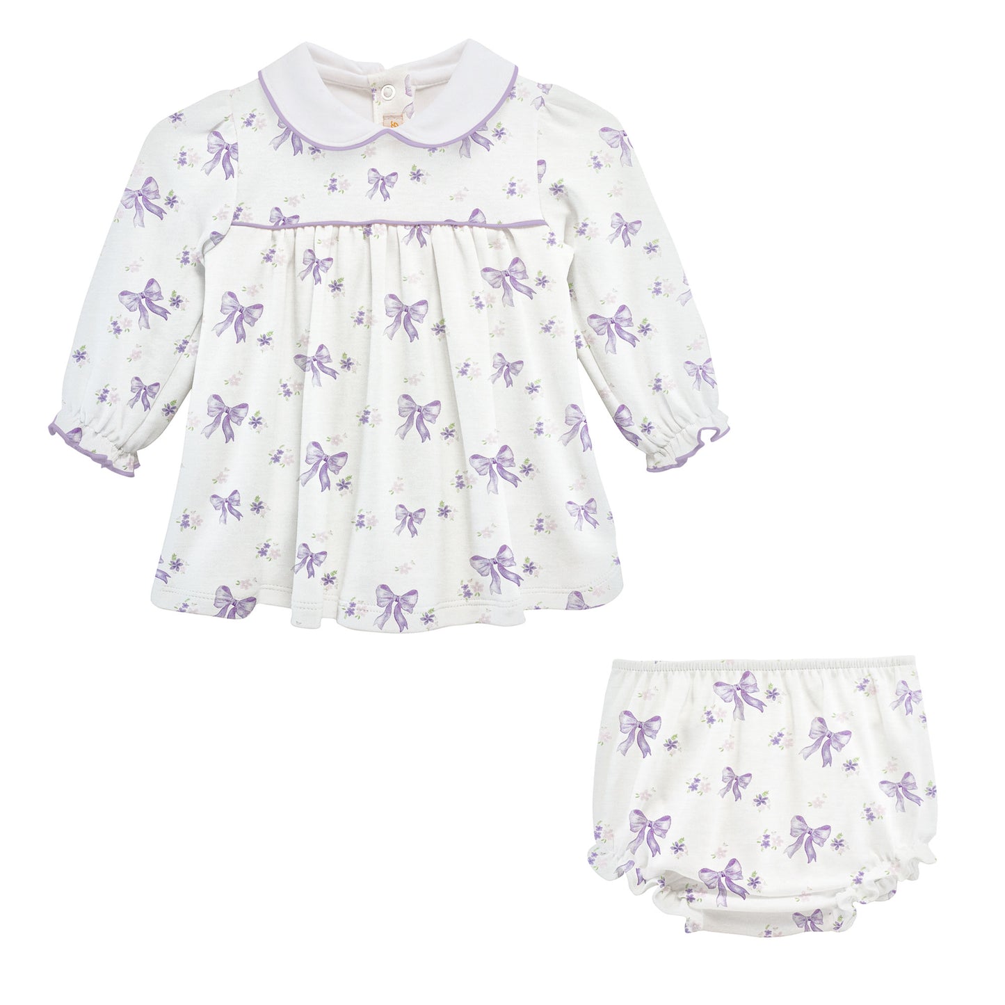 Long Sleeve Printed Dress Set, Bows