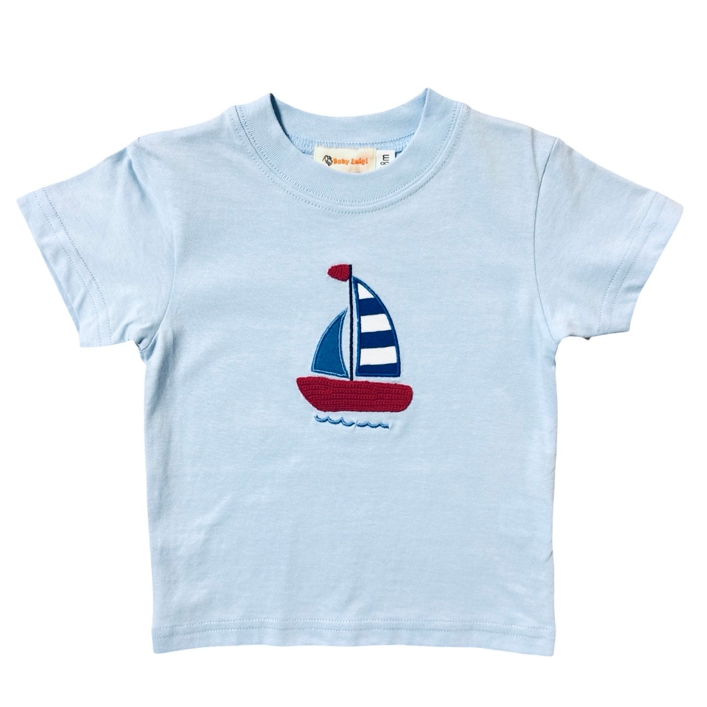 Boy's Short Sleeve Sailboat Applique Light Blue T-Shirt