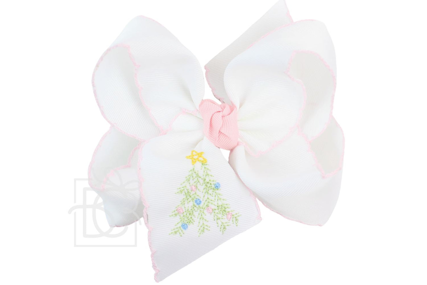 White with Pink Huge Pastel Tree Embroidered Hair Bow