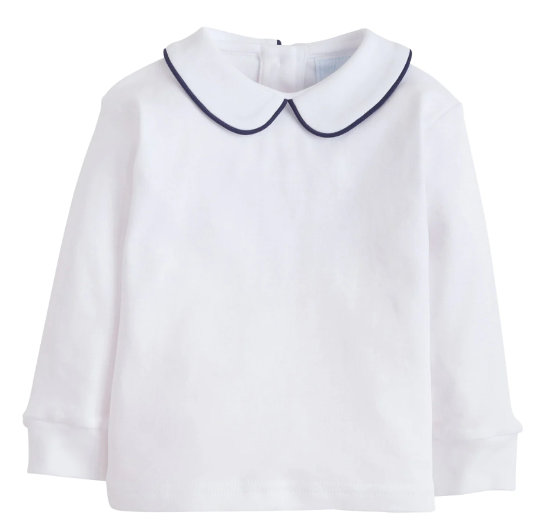 Boy's Long Sleeve Peter Pan Shirt, Navy Piping