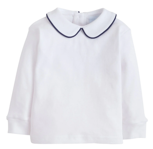 Boy's Long Sleeve Peter Pan Shirt, Navy Piping