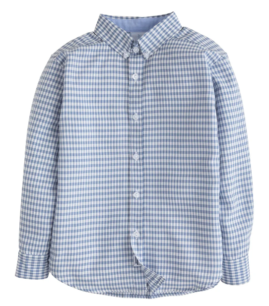 Button Down Shirt, Gray Blue Gingham