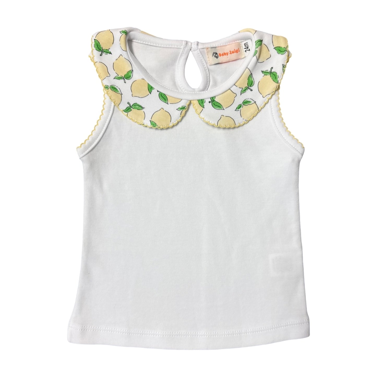 Girl's Sleeveless Collared Top with Lemon Print Collar