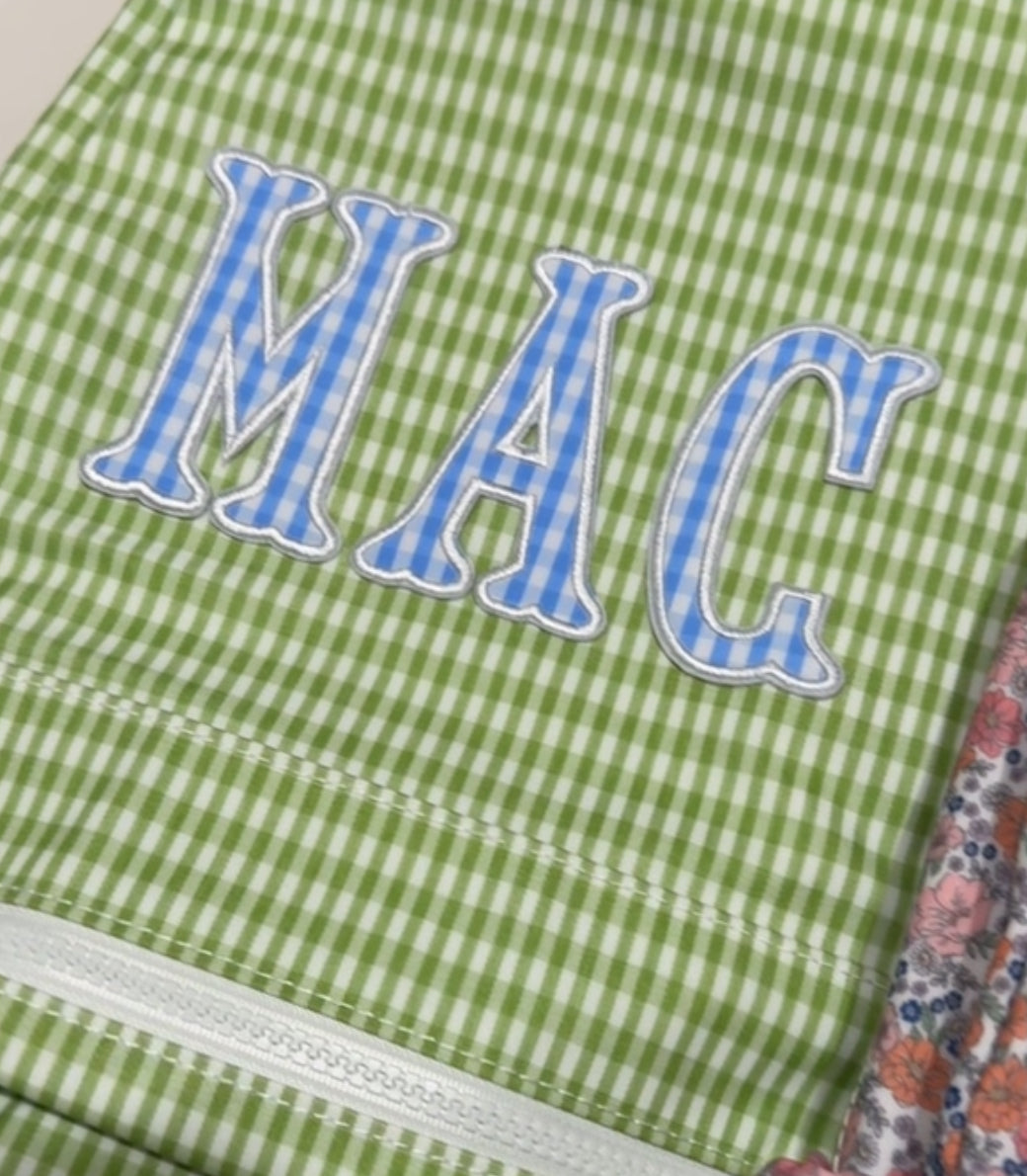 Applique Letters, Gingham Sky (sold individually- only works with TRVL coated items)