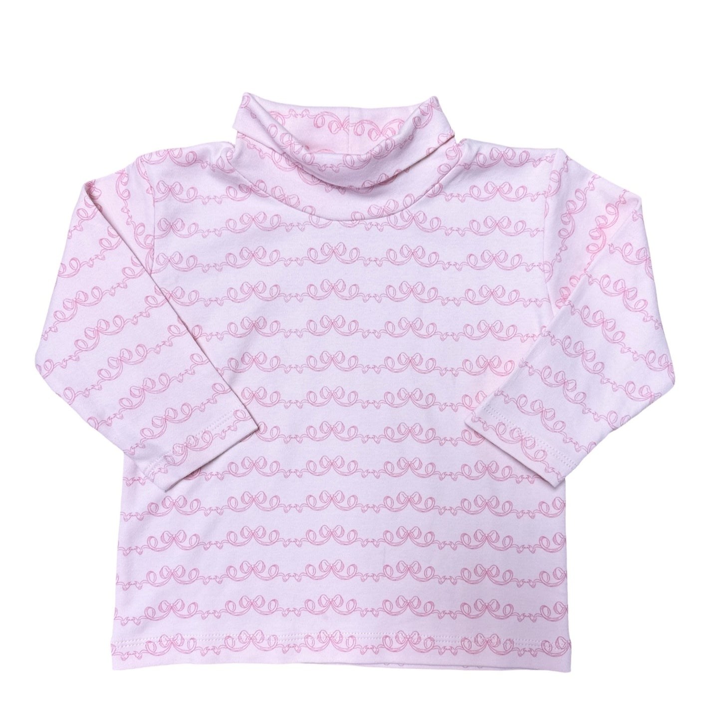 Girl's Pink Bow Print Pink Turtleneck