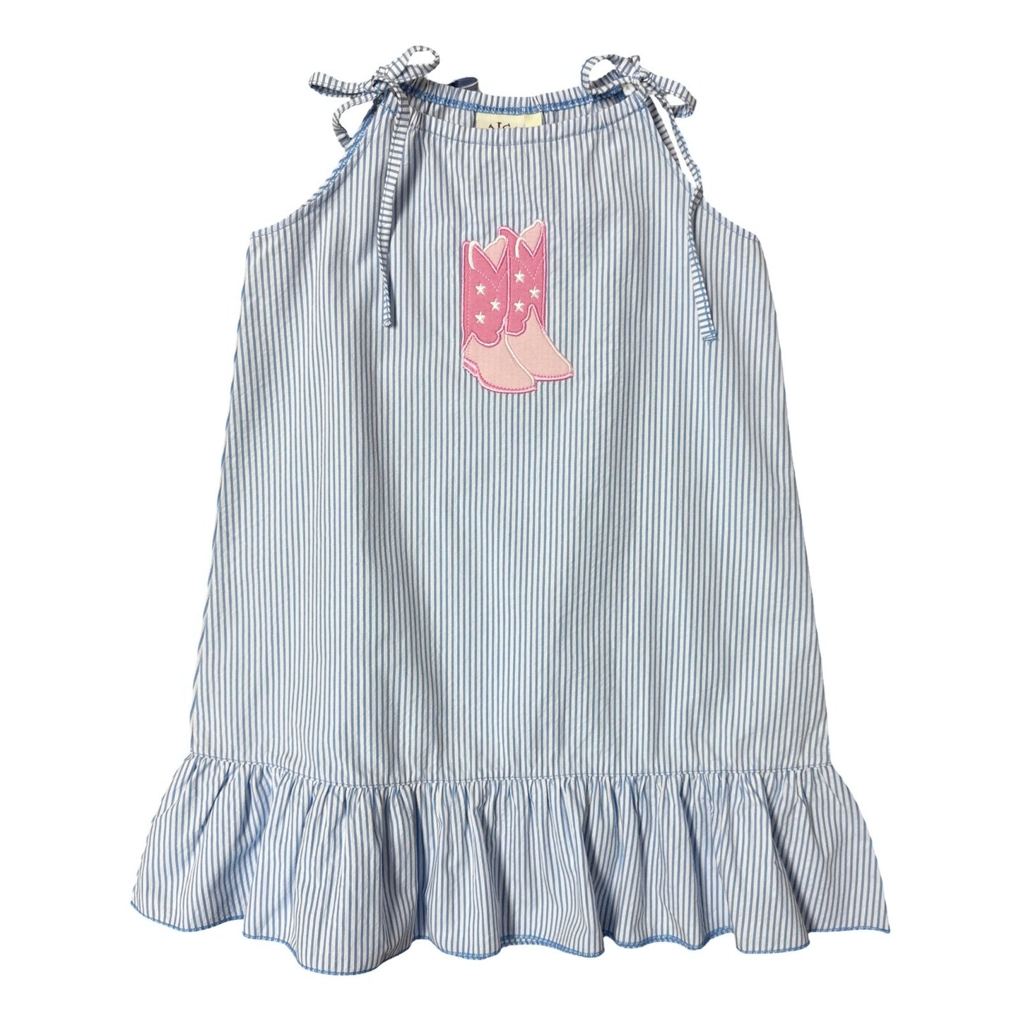 Blue Seersucker Sundress with Cowgirl Boots
