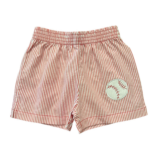 Boy's Red Stripe Shorts, Baseball Applique