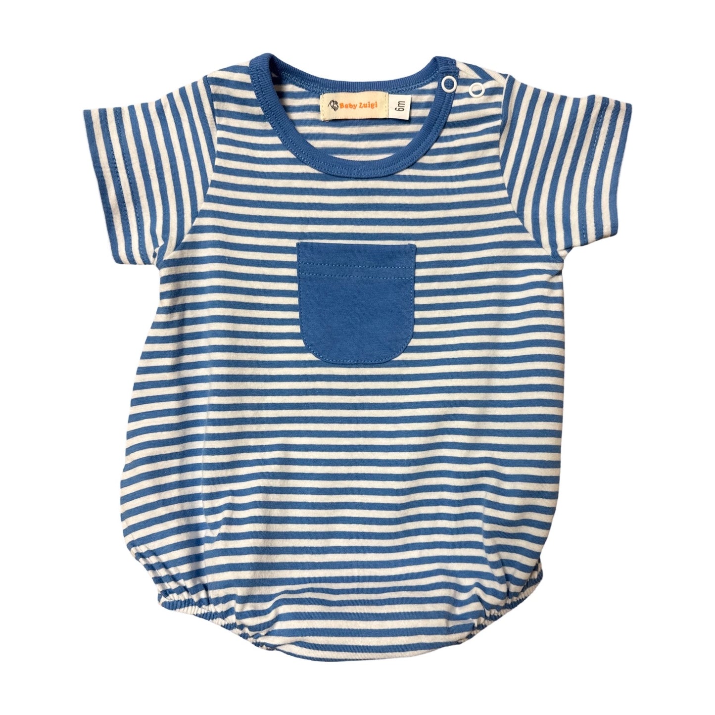 Boy Short Sleeve Pocket Bubble, Ocean Blue Stripe with Pocket