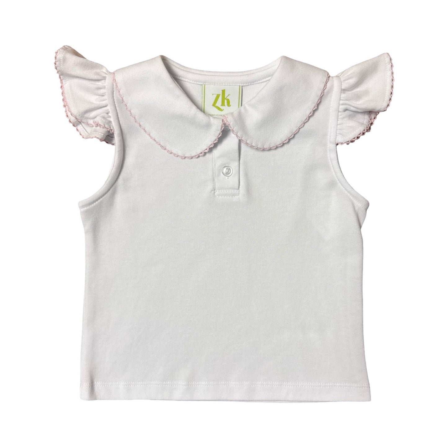 Sophie Polo Blouse, White Knit w/ Pink Trim