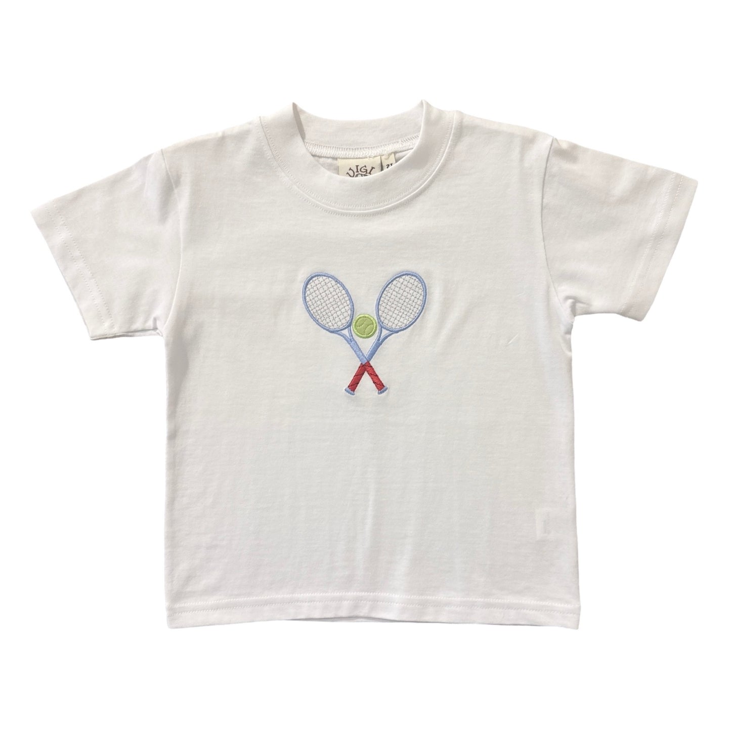 Boy's Short Sleeve White T-Shirt with Tennis Raquet Applique