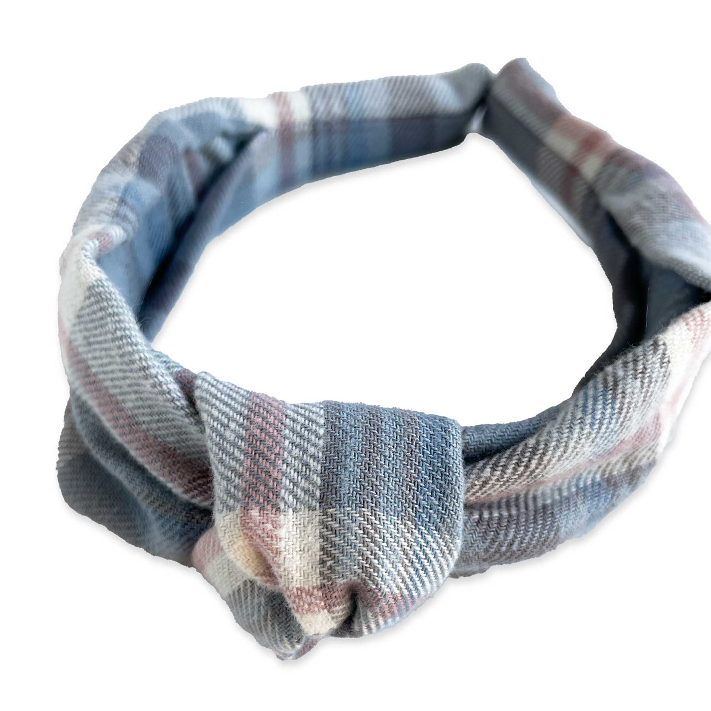 Tartan Knotted Headband, Child Baby Blue