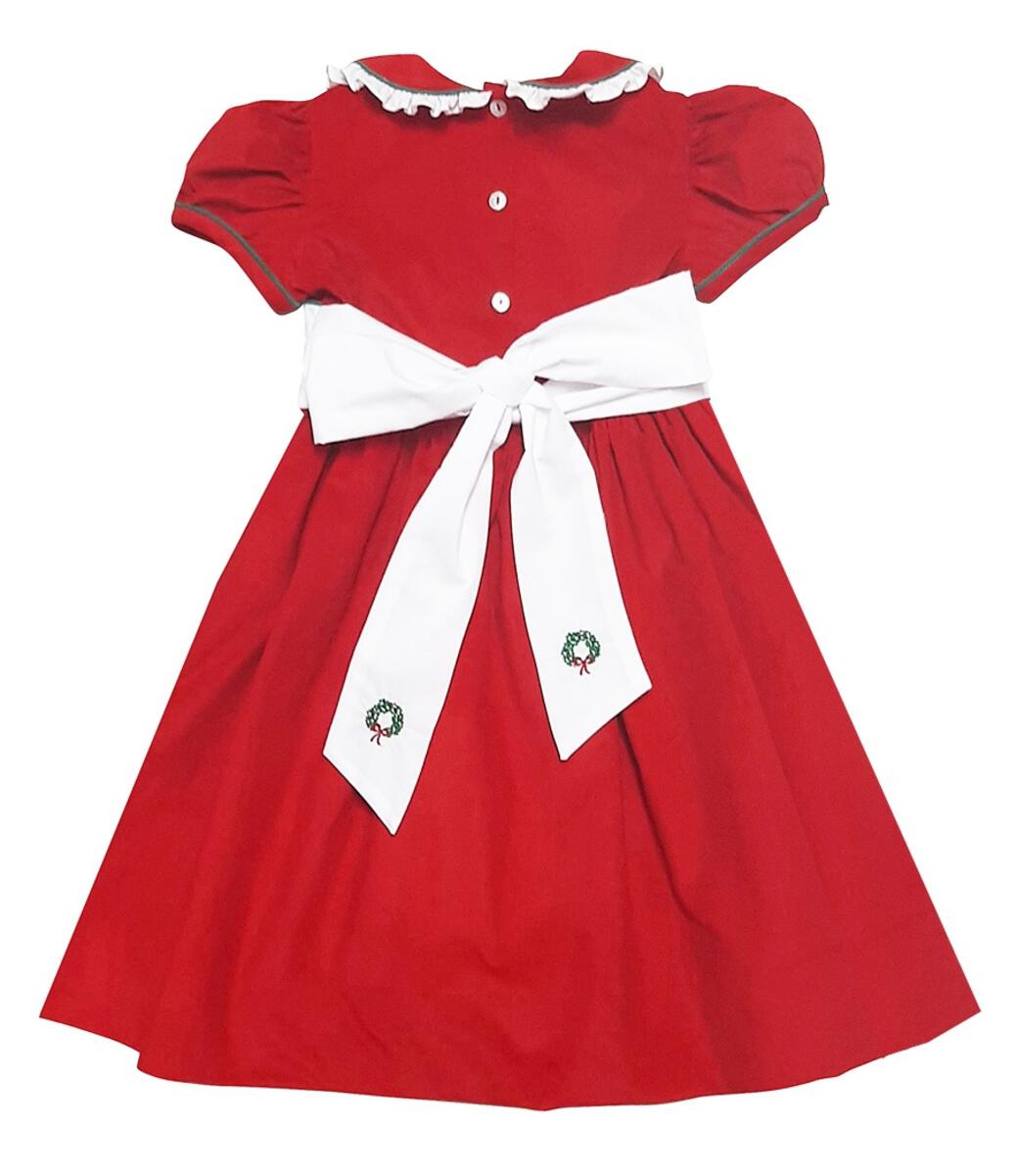 Red Cord Embroidered Greenery Christmas Sash Dress