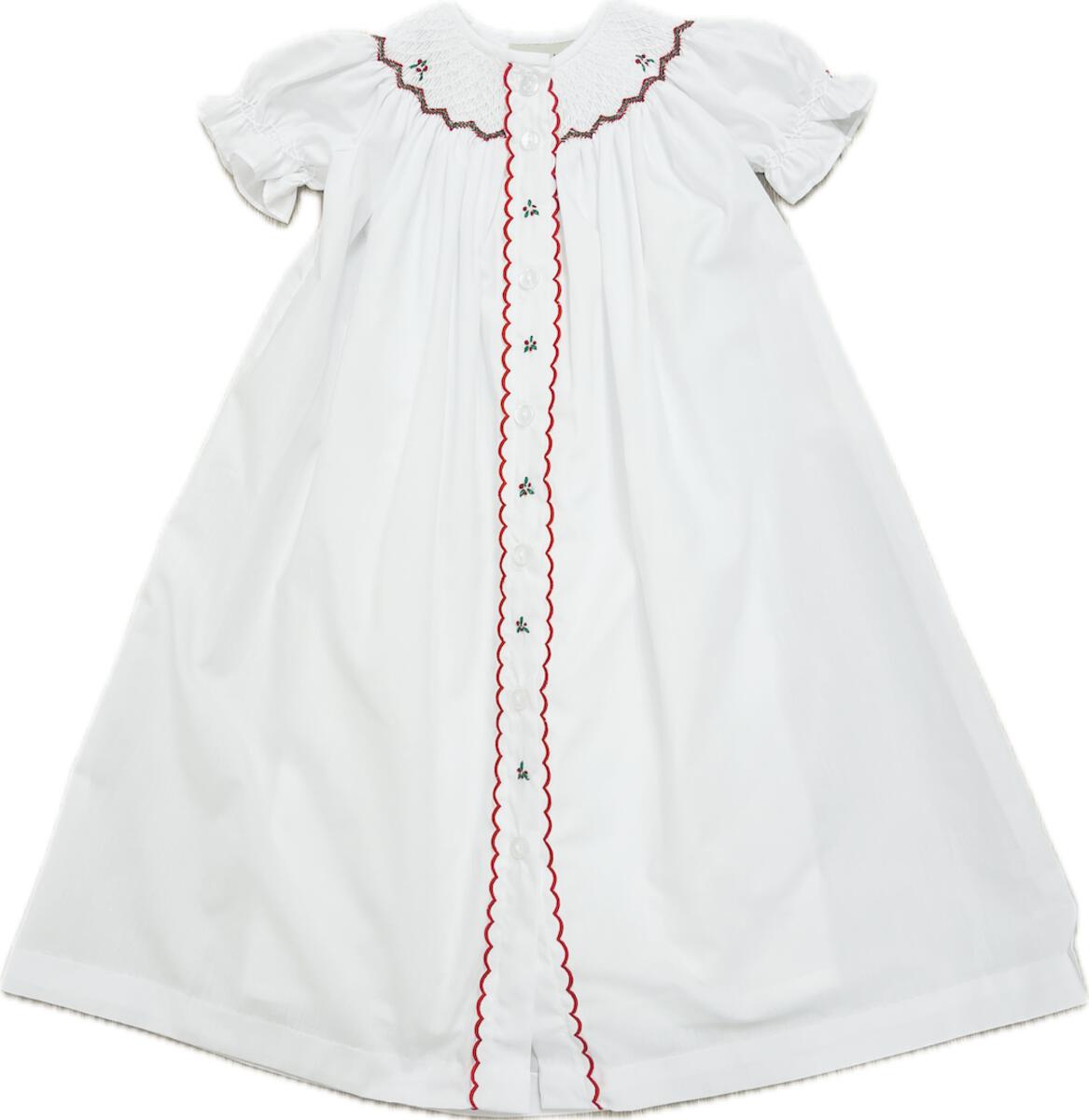 White Christmas Smocked Bishop Baby Day Gown